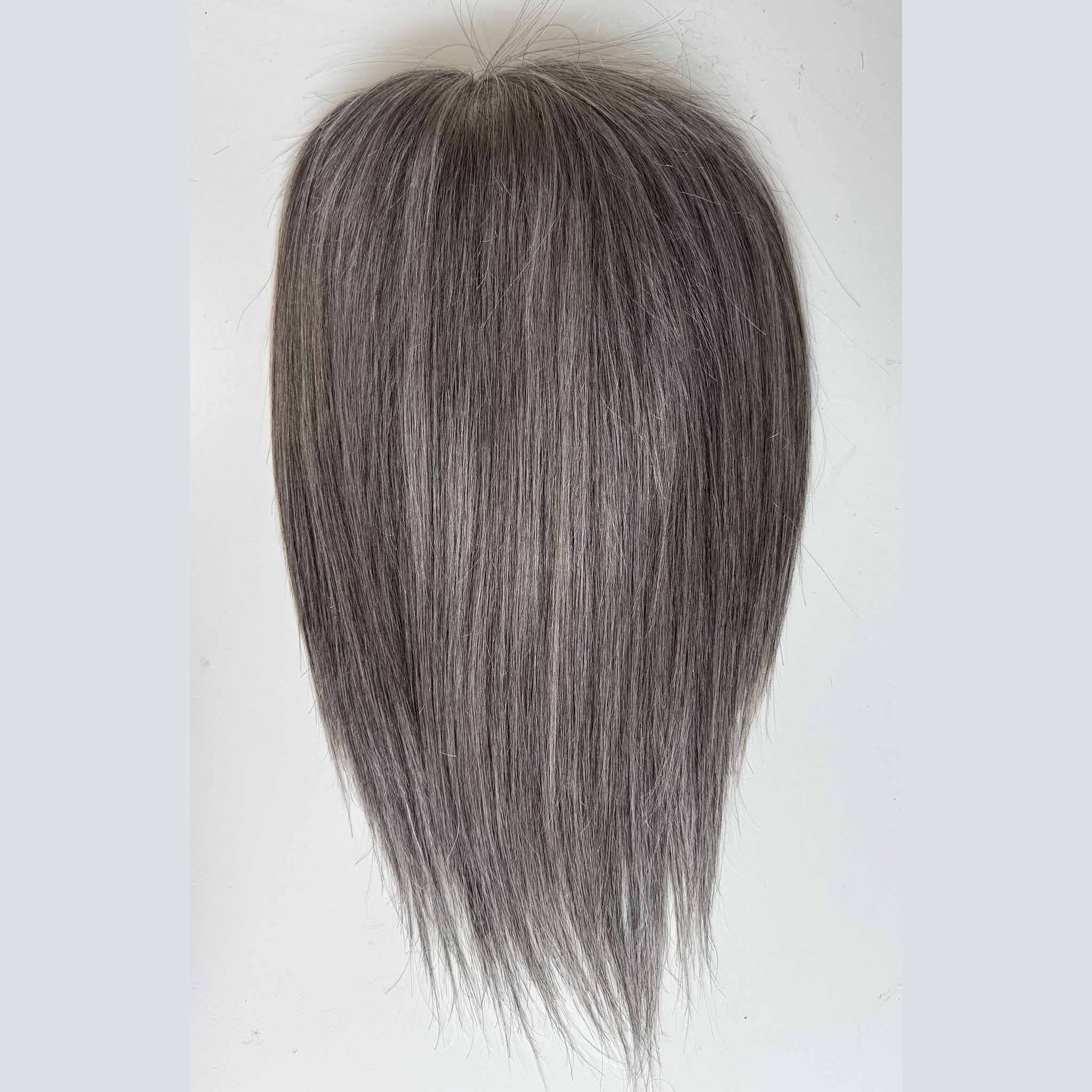 Expertly Blended Grey Hair Topper with Silk Base for Silver Fox Style