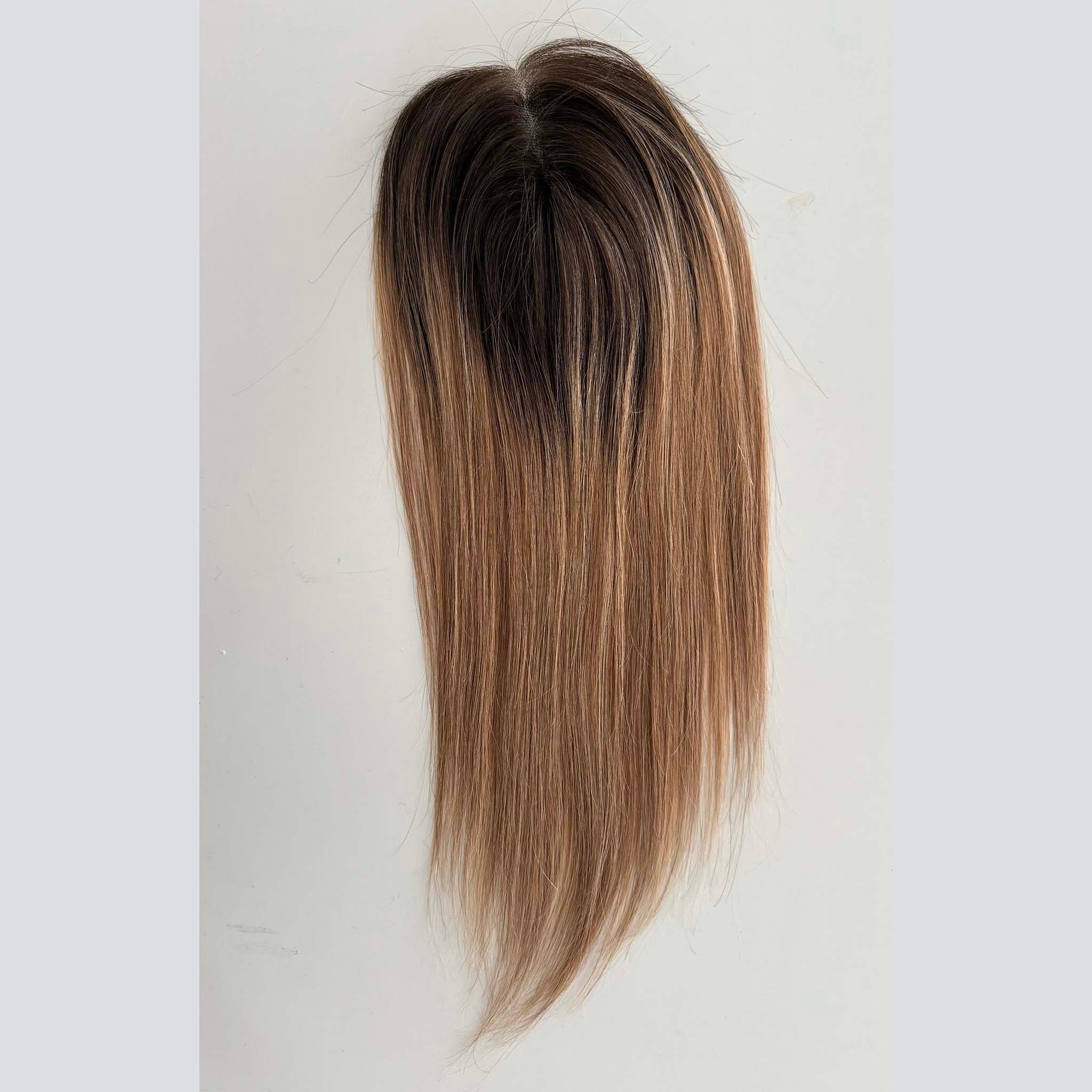 Ash Brown Lace Front Topper with Grey Blending for Modern Look