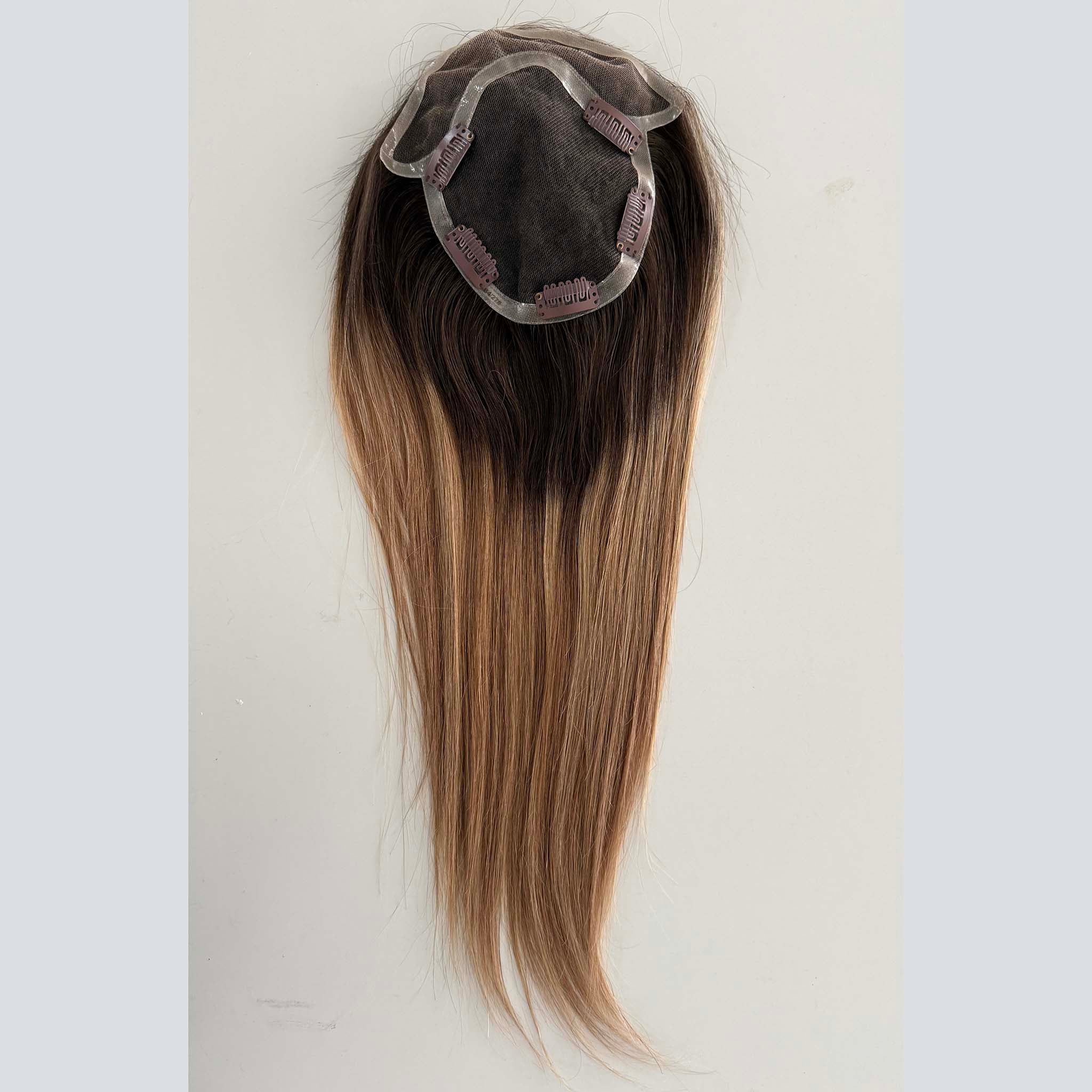 Ash Brown Lace Front Topper with Grey Blending for Modern Look