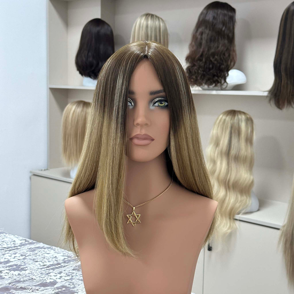 Glatt Kosher Certified Human Hair Sheitel with Hand Tied Cap for Orthodox Jewish Women