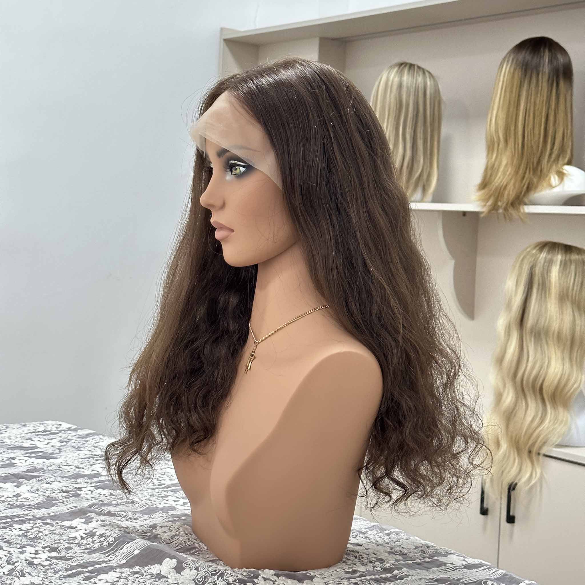Transparent Lace Front Kosher Wig with Bleached Knots and Mono Part