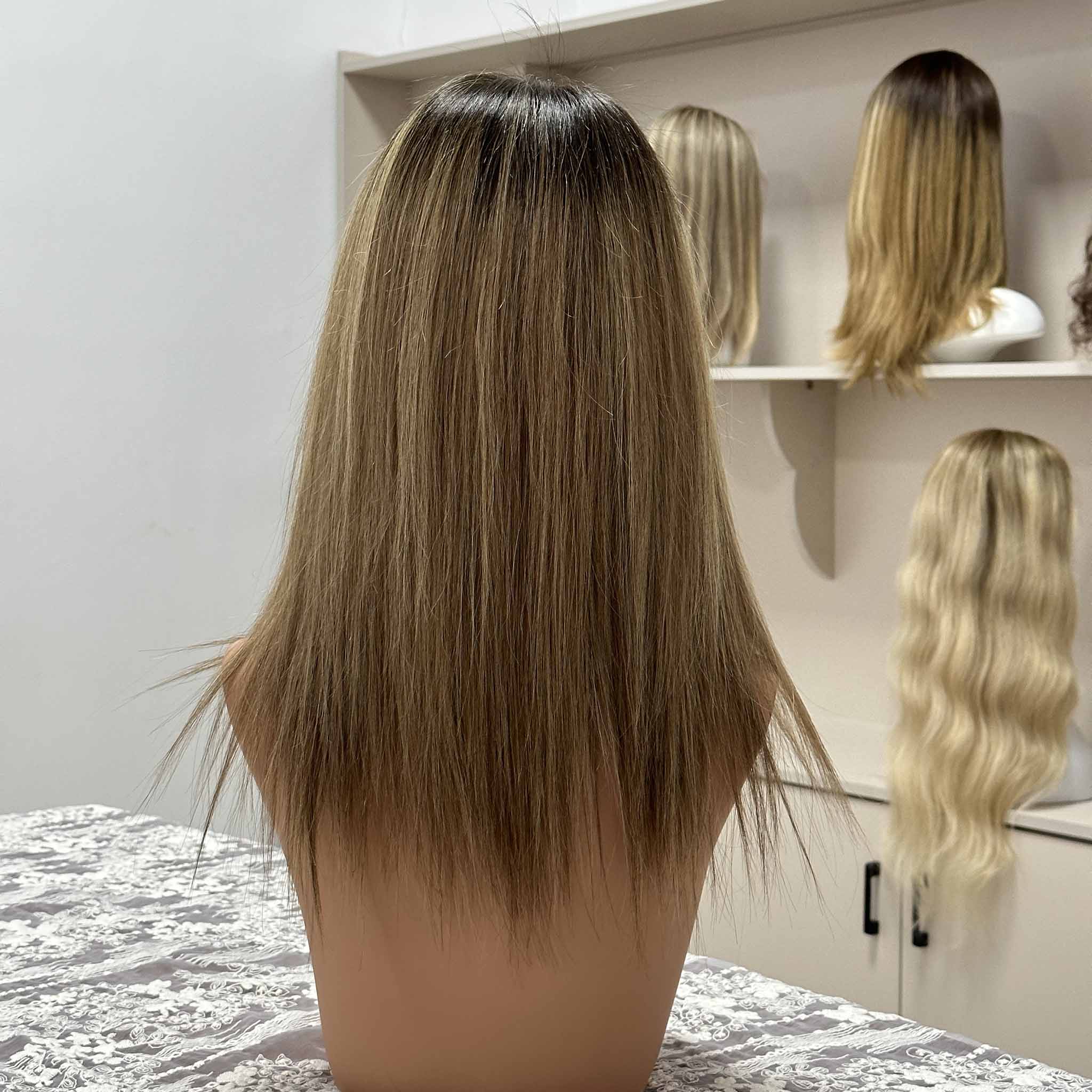 Hand Painted Balayage Wig with Ombre Effect for Sun Kissed Look