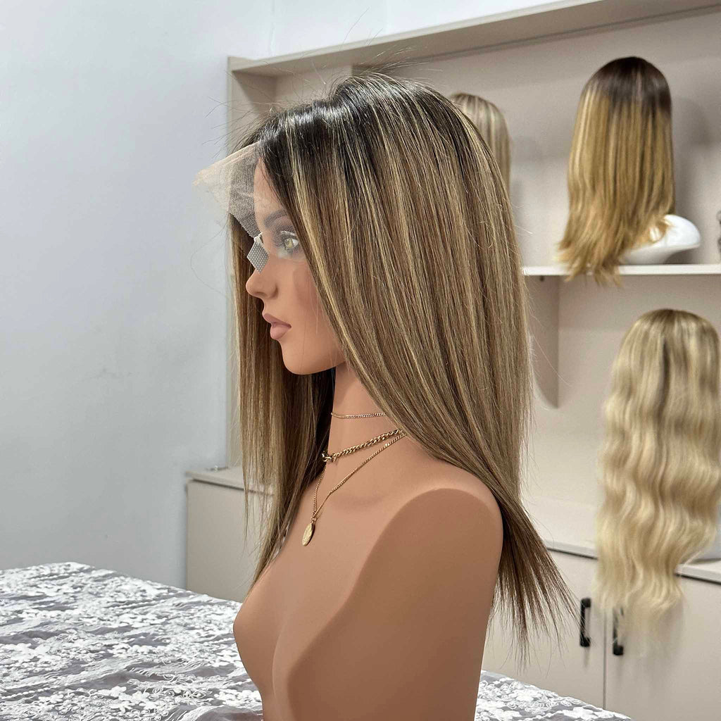 Hand Painted Balayage Wig with Ombre Effect for Sun Kissed Look