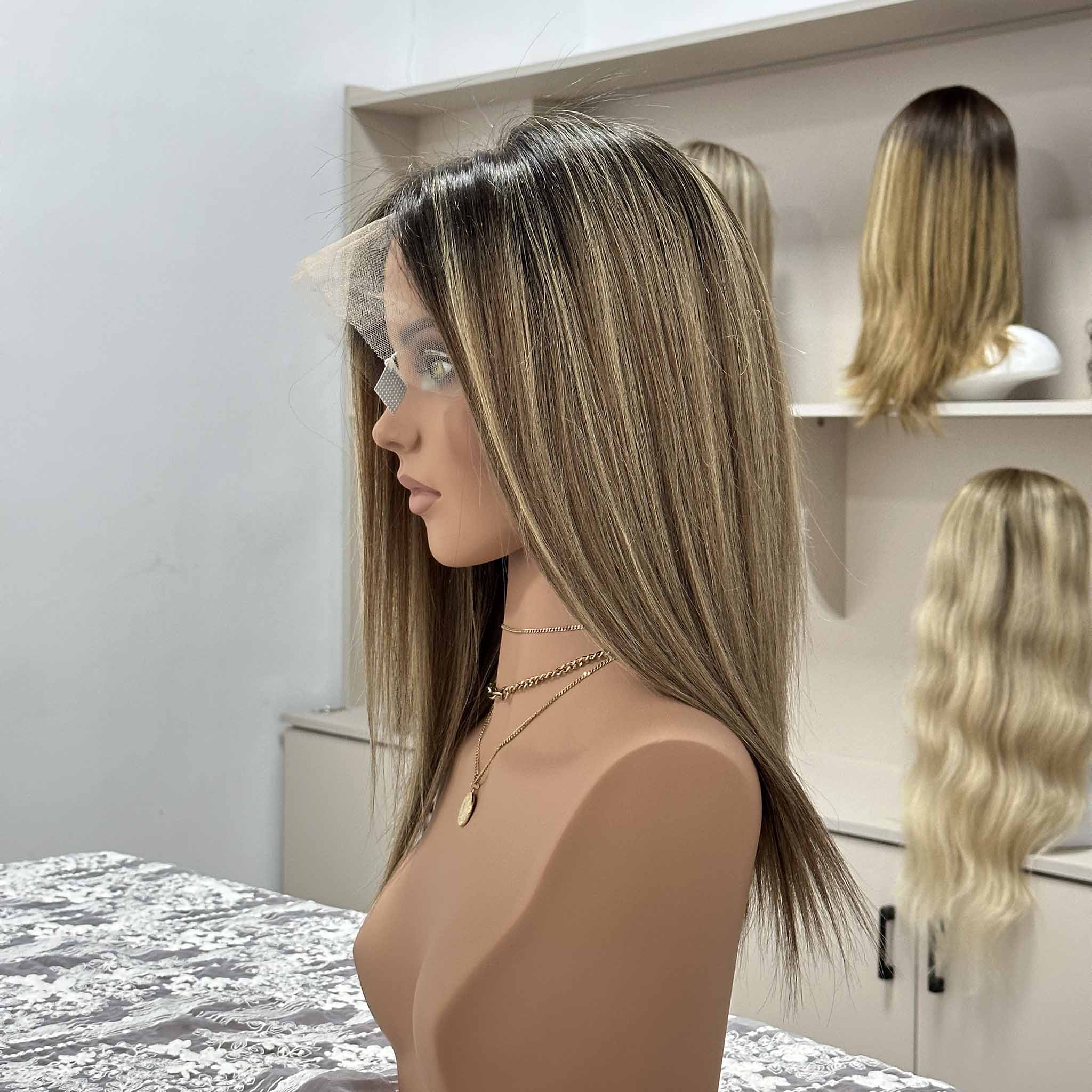 Hand Painted Balayage Wig with Ombre Effect for Sun Kissed Look